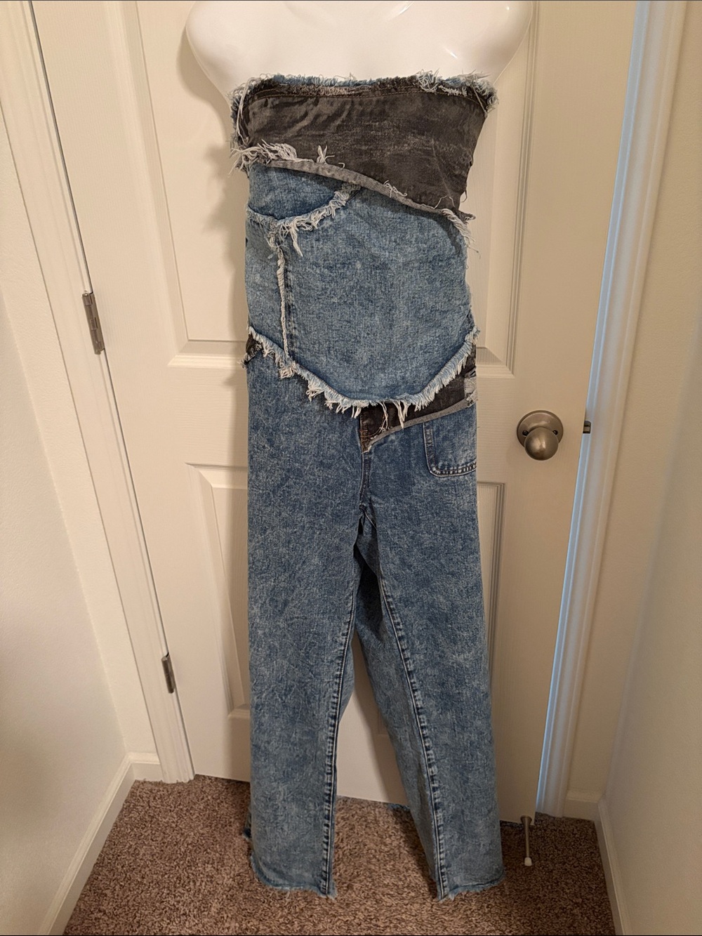 Strapless Patchwork Acid Wash Women’s Jeans 2pc set -